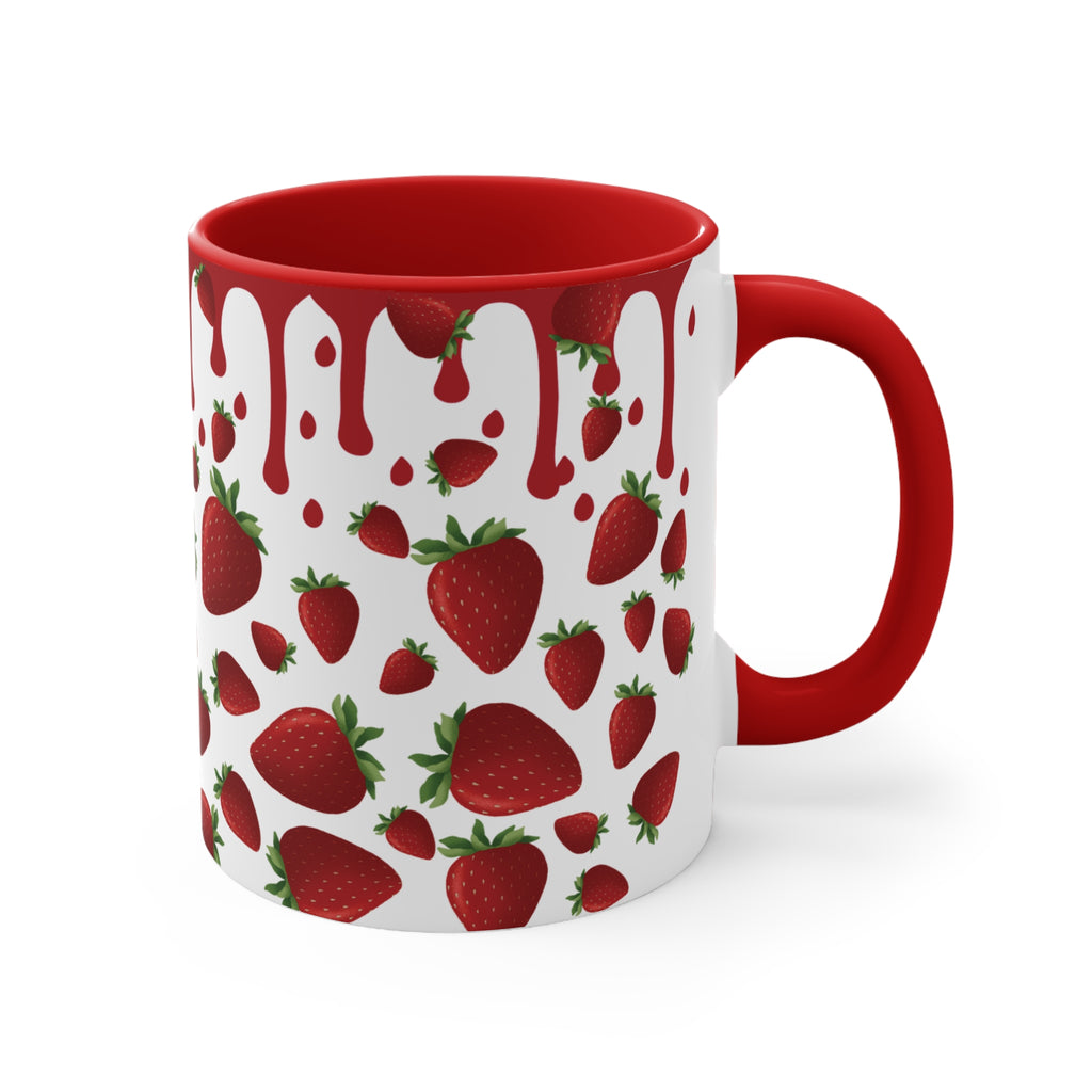 Strawberry Drip Accent Mug - Cute Kitchenware, Gift for Fruit Lovers, Unique Coffee Cup, Strawberry Theme Drinkware