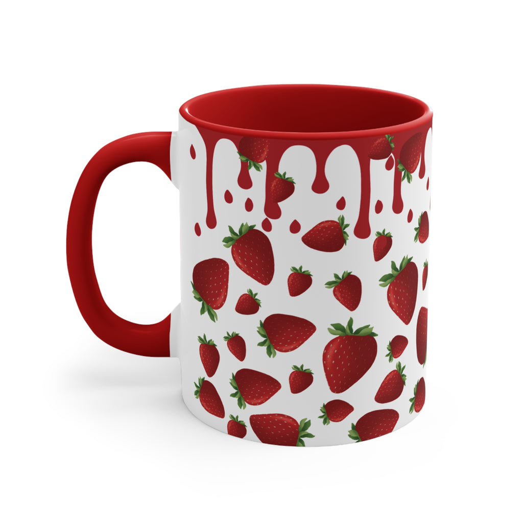 Strawberry Drip Accent Mug - Cute Kitchenware, Gift for Fruit Lovers, Unique Coffee Cup, Strawberry Theme Drinkware